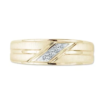 0.045 Ct.tw Round cut Natural Diamond Three Stone Band in 10K Yellow Gold