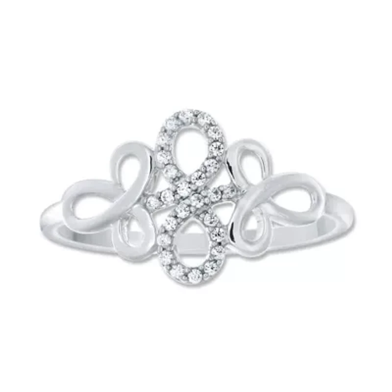1/10 Ct.tw Natural Diamond Flower Knot Shape Ring in 10K White Gold
