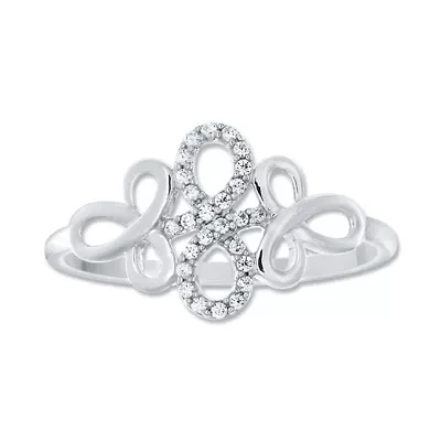 1/10 Ct.tw Natural Diamond Flower Knot Shape Ring in 10K White Gold