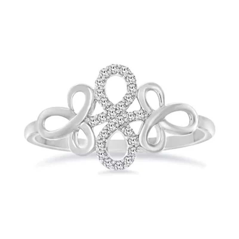 1/10 Ct.tw Natural Diamond Flower Knot Shape Ring in 10K White Gold