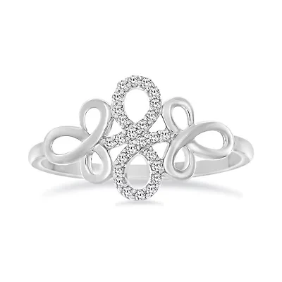 1/10 Ct.tw Natural Diamond Flower Knot Shape Ring in 10K White Gold