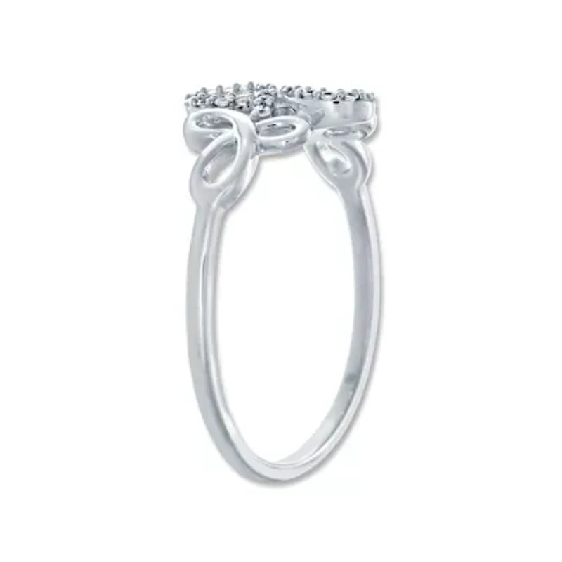 1/10 Ct.tw Natural Diamond Flower Knot Shape Ring in 10K White Gold