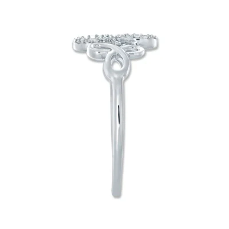 1/10 Ct.tw Natural Diamond Flower Knot Shape Ring in 10K White Gold