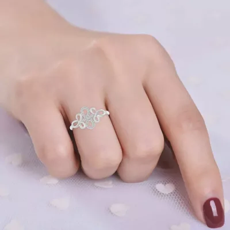 1/10 Ct.tw Natural Diamond Flower Knot Shape Ring in 10K White Gold