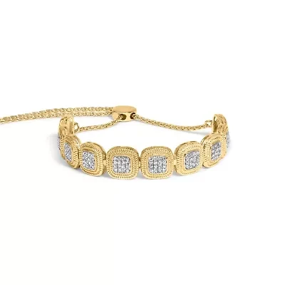 14k Yellow Gold Plated Silver 5/8 Cttw Diamond Composite Frame Bolo Bracelet