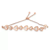 Rose Plated Sterling Silver Diamond Heart-Linked Bolo Bracelet