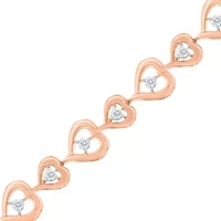 Rose Plated Sterling Silver Diamond Heart-Linked Bolo Bracelet