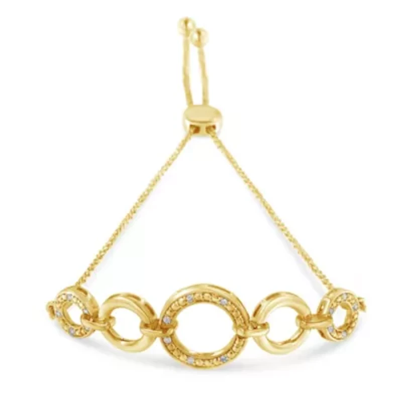 10K Yellow Gold over Silver Diamond Accent Graduated Infinity Circle Bolo Bracelet
