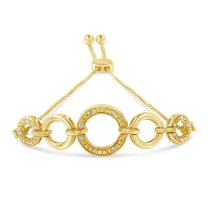 10K Yellow Gold over Silver Diamond Accent Graduated Infinity Circle Bolo Bracelet