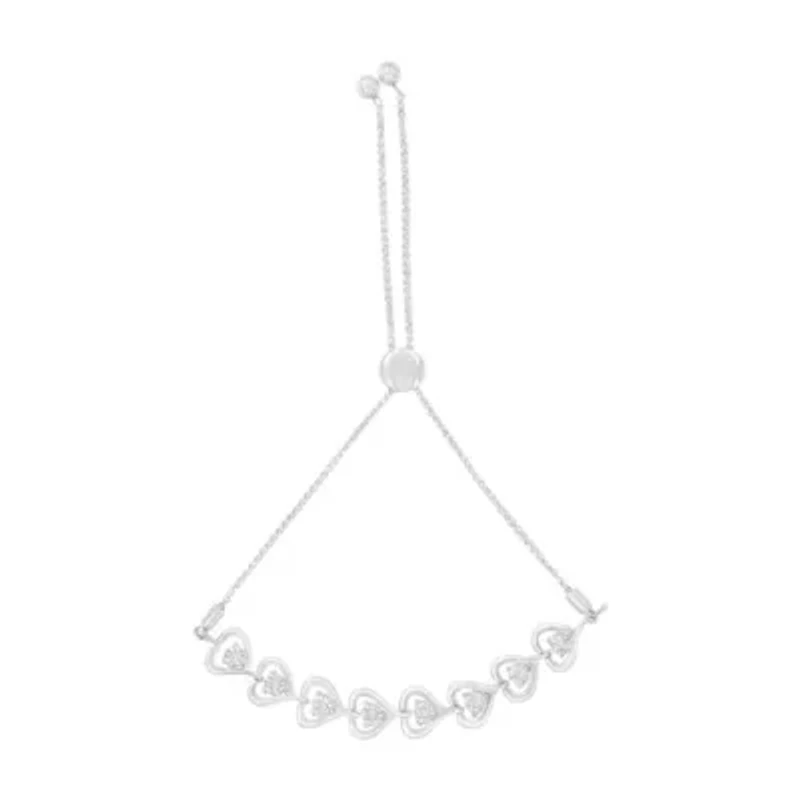 Sterling Silver Diamond Woven Heart Bolo Bracelet