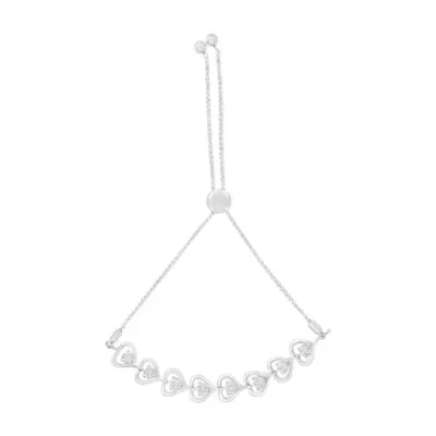 Sterling Silver Diamond Woven Heart Bolo Bracelet