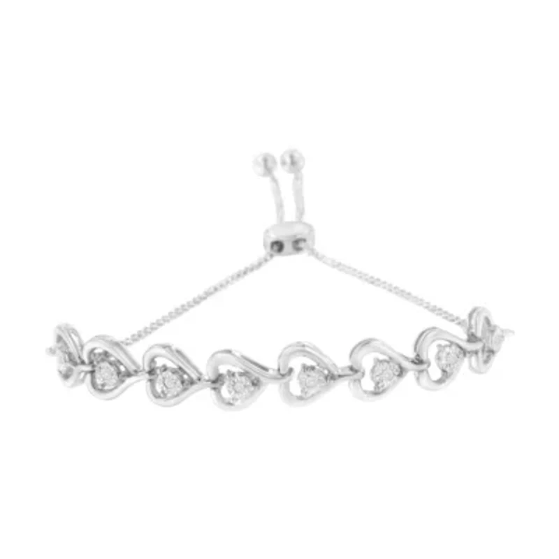 Sterling Silver Diamond Woven Heart Bolo Bracelet