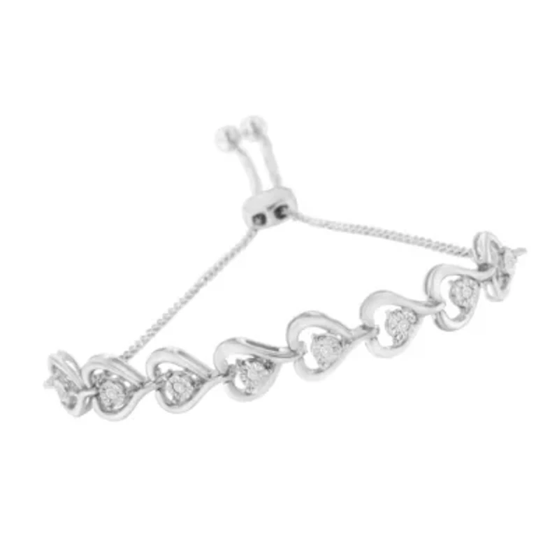 Sterling Silver Diamond Woven Heart Bolo Bracelet