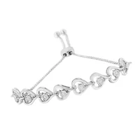Sterling Silver Diamond Woven Heart Bolo Bracelet