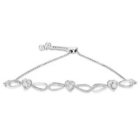 Silver Diamond Accent Heart and Infinity 4”-10” Adjustable Bolo Bracelet