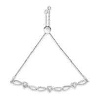 Silver Diamond Accent Heart and Infinity 4”-10” Adjustable Bolo Bracelet