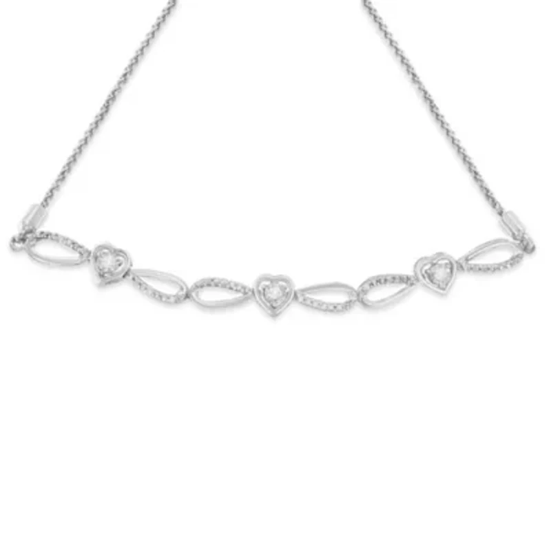 Silver Diamond Accent Heart and Infinity 4”-10” Adjustable Bolo Bracelet