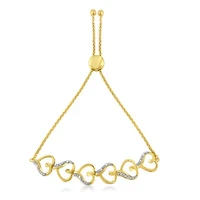 10K Yellow Gold over Silver Diamond Accented Open Hearts 6”-9” Chain Bolo Bracelet