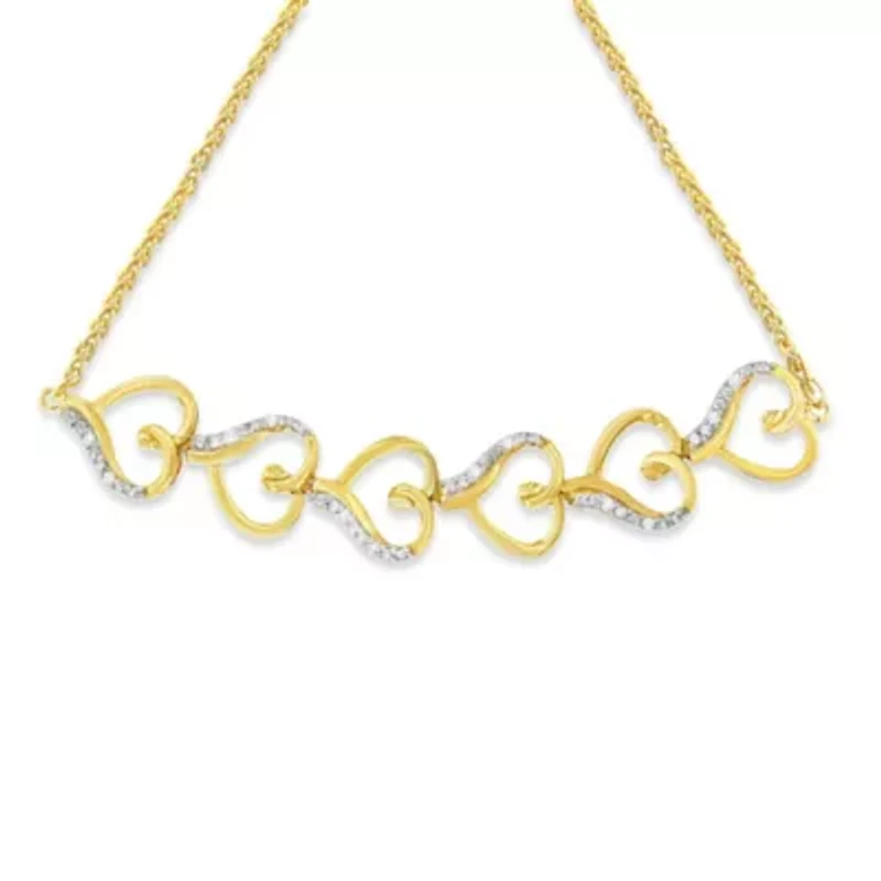 10K Yellow Gold over Silver Diamond Accented Open Hearts 6”-9” Chain Bolo Bracelet