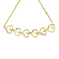 10K Yellow Gold over Silver Diamond Accented Open Hearts 6”-9” Chain Bolo Bracelet