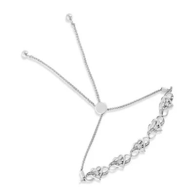Silver Diamond Accent Interlocking Infinity and Heart Bolo Tennis Bolo Bracelet