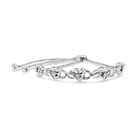 Silver Diamond Accent Interlocking Infinity and Heart Bolo Tennis Bolo Bracelet