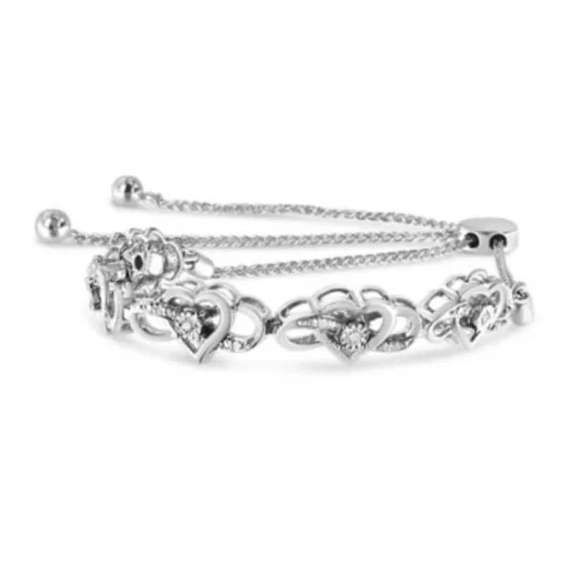 Silver Diamond Accent Interlocking Infinity and Heart Bolo Tennis Bolo Bracelet