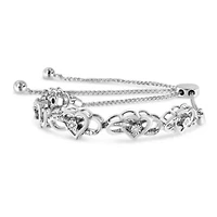 Silver Diamond Accent Interlocking Infinity and Heart Bolo Tennis Bolo Bracelet
