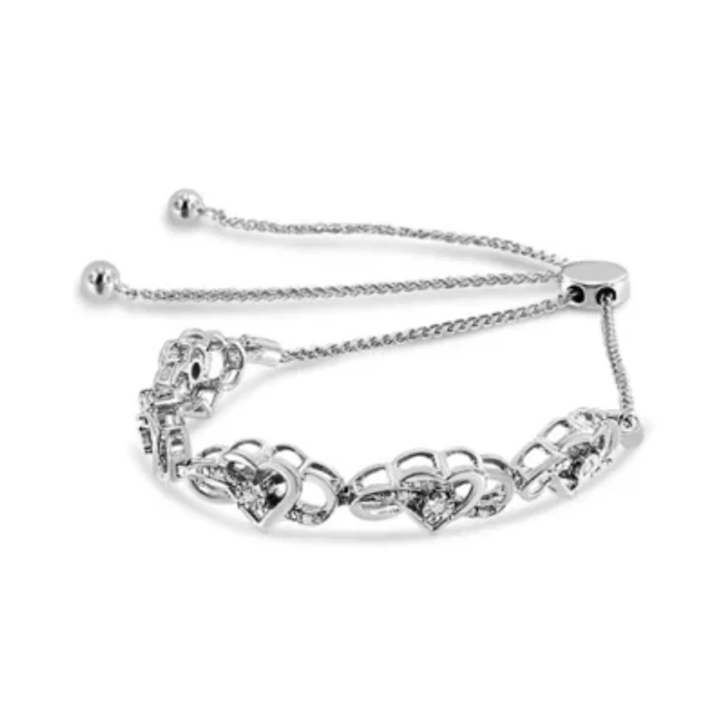 Silver Diamond Accent Interlocking Infinity and Heart Bolo Tennis Bolo Bracelet