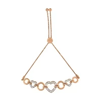 14K Rose Gold Plated Silver Diamond Accent Circle and Heart Link Bolo Bracelet