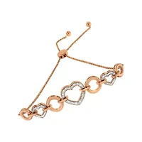 14K Rose Gold Plated Silver Diamond Accent Circle and Heart Link Bolo Bracelet