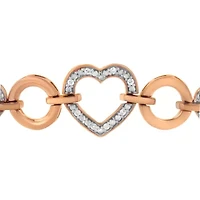 14K Rose Gold Plated Silver Diamond Accent Circle and Heart Link Bolo Bracelet