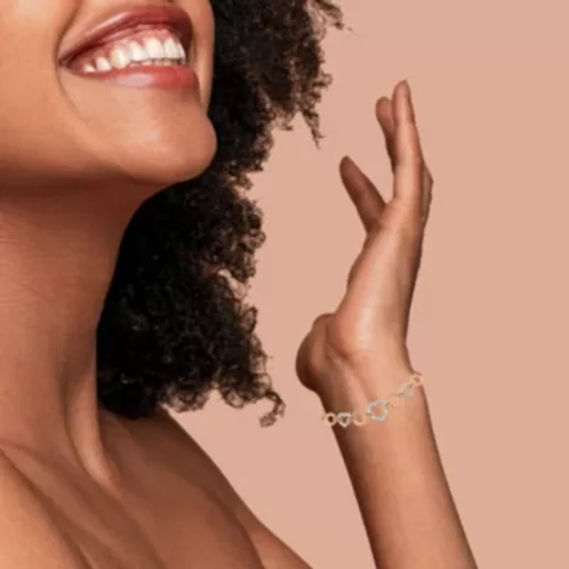 14K Rose Gold Plated Silver Diamond Accent Circle and Heart Link Bolo Bracelet