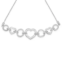 Silver 1/10 Cttw Round-Cut Diamond Heart-Link  Bolo Bracelet - 6"-9"