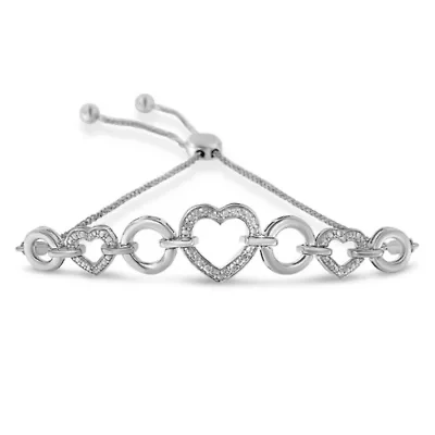 Silver Diamond Accent Interlinking Triple Heart 4”-10”  Bolo Tennis Bracelet