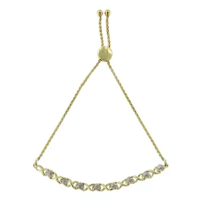 10K Yellow Gold over Silver 1/10 Cttw Diamond Heart and X-Link 6”-9” Bolo Bracelet