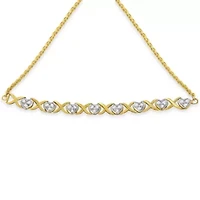 10K Yellow Gold over Silver 1/10 Cttw Diamond Heart and X-Link 6”-9” Bolo Bracelet