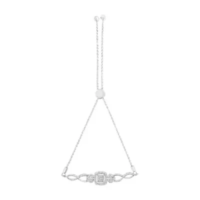 Silver Diamond Cushion Frame Heart-Sides Twist 4”-10” Bolo Tennis Bolo Bracelet