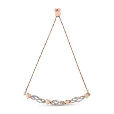 14K Rose Gold Plated Silver Diamond Accent Link and Heart Adjustable Bolo Bracelet