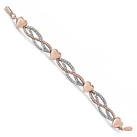 14K Rose Gold Plated Silver Diamond Accent Link and Heart Adjustable Bolo Bracelet