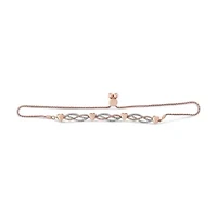 14K Rose Gold Plated Silver Diamond Accent Link and Heart Adjustable Bolo Bracelet