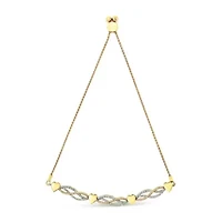 14K Yellow Gold Plated Silver 1/10 Cttw Diamond Wave and Hearts Bolo Bracelet