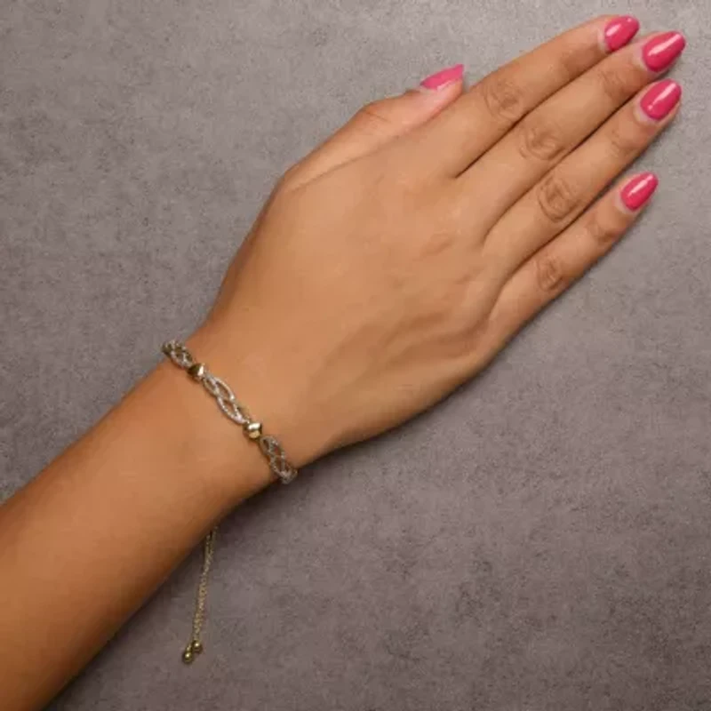 14K Yellow Gold Plated Silver 1/10 Cttw Diamond Wave and Hearts Bolo Bracelet