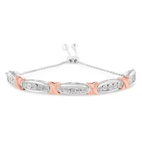 Silver 1/4 Cttw Round-Cut Diamond X & Tapered Bar Miracle-Set Bolo Bracelet