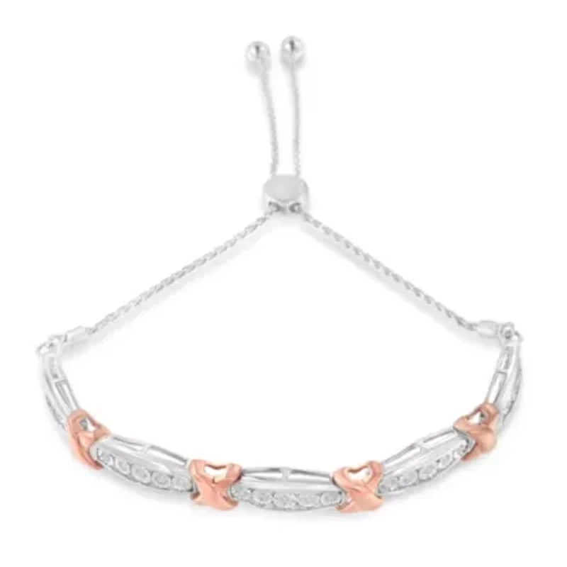 Silver 1/4 Cttw Round-Cut Diamond X & Tapered Bar Miracle-Set Bolo Bracelet