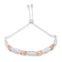 Silver 1/4 Cttw Round-Cut Diamond X & Tapered Bar Miracle-Set Bolo Bracelet