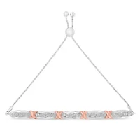 Silver 1/4 Cttw Round-Cut Diamond X & Tapered Bar Miracle-Set Bolo Bracelet