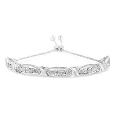 Round-Cut Diamond X & Tapered Bar Miracle-Set Bolo Bracelet - Silver