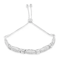Round-Cut Diamond X & Tapered Bar Miracle-Set Bolo Bracelet - Silver
