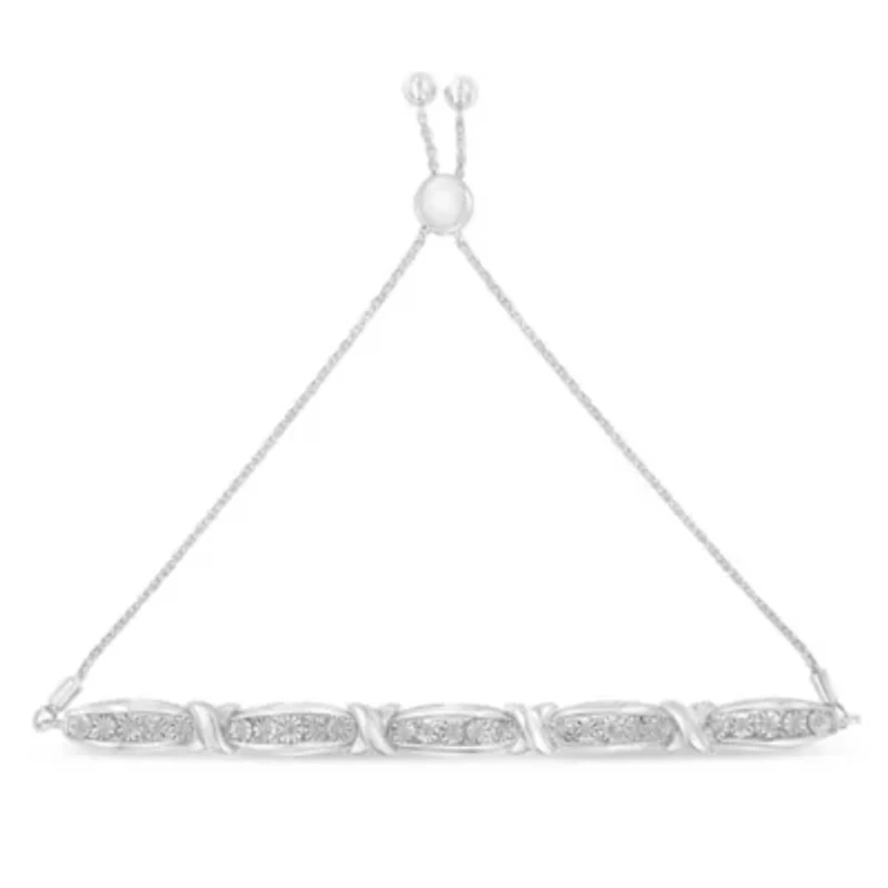 Round-Cut Diamond X & Tapered Bar Miracle-Set Bolo Bracelet - Silver